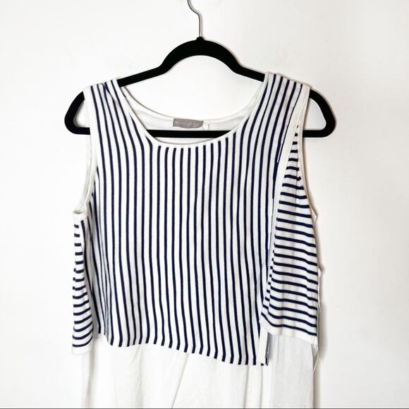 NWT Evolution by Cyrus Sleeveless Medieval/White Stripe Top SZ L - Picture 3 of 8